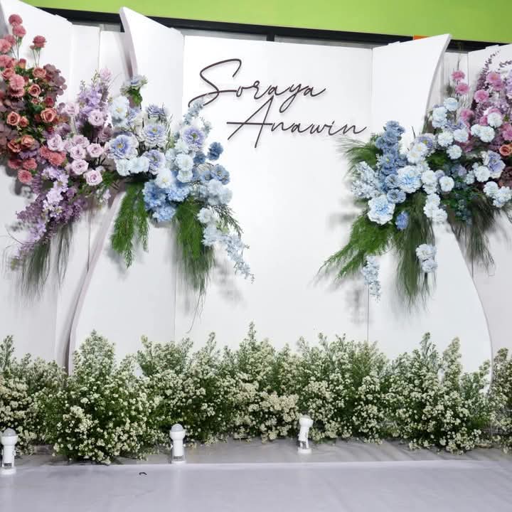 Traditional wedding decoration with marigold garlands