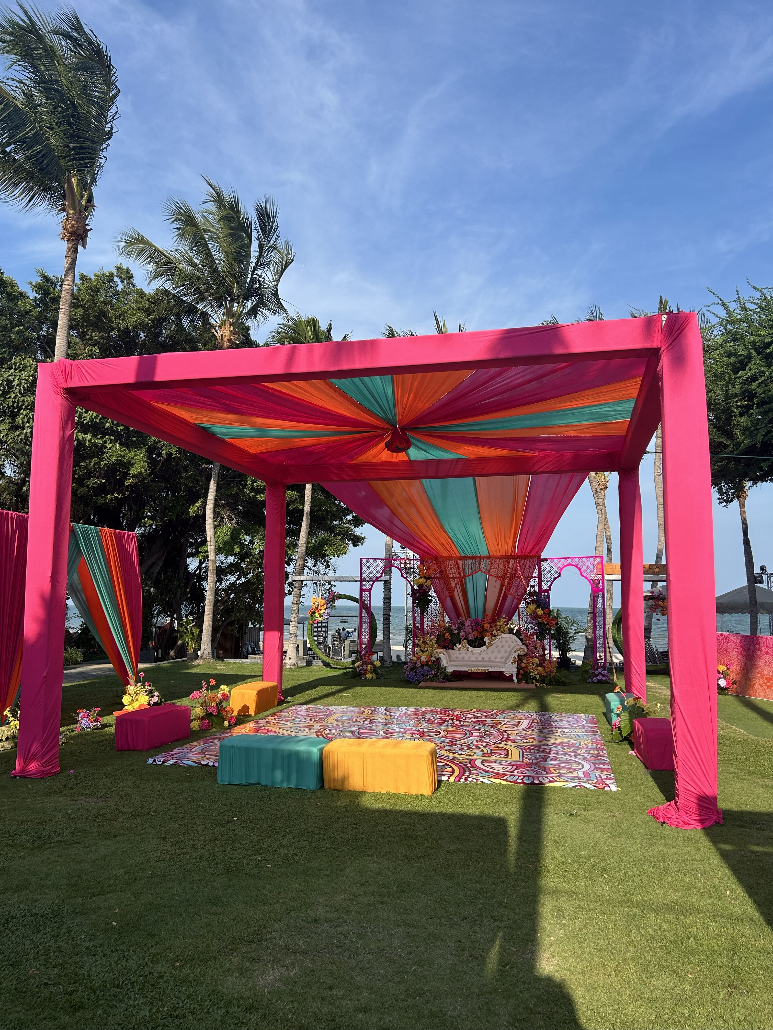 Traditional ceremony with marigold circle decoration